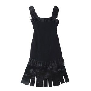 Vintage Victor Costa Dress Women's 2 Black Sleeveless Satin Trim Flapper Formal